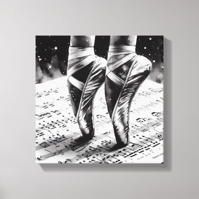 Black and White Ballet Slippers Stretched Canvas Print (Front)