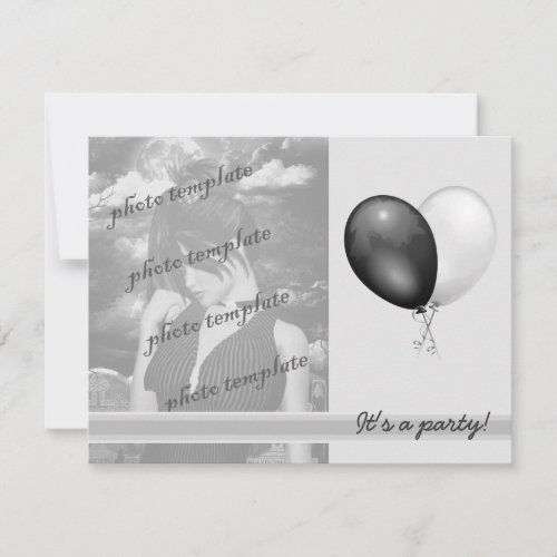 Black and White Balloons Party Invitations