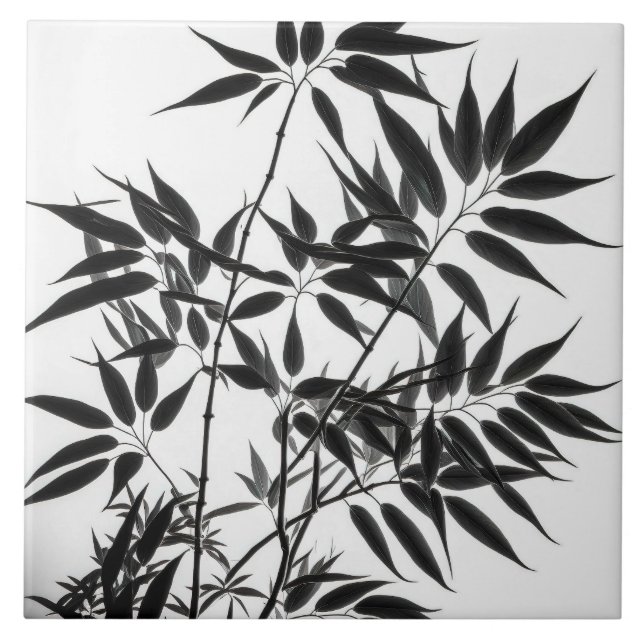 Black and White Bamboo Plant Ceramic Tile (Front)