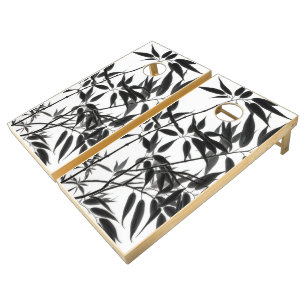 Black and White Bamboo Plant Cornhole Set