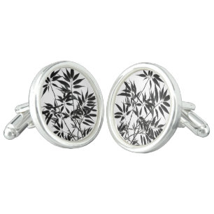 Black and White Bamboo Plant Cufflinks