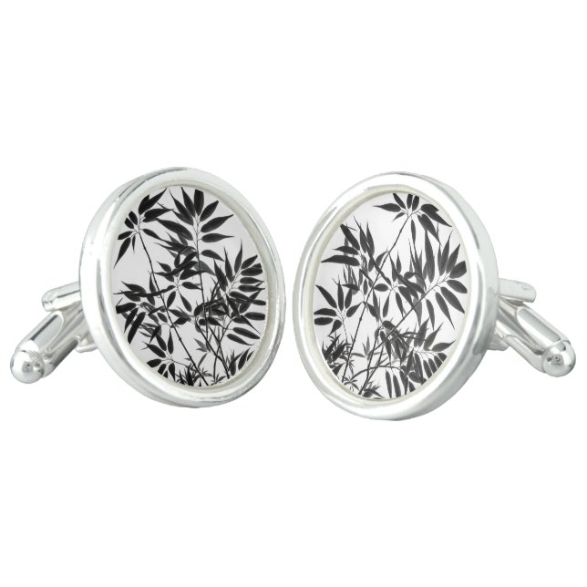Black and White Bamboo Plant Cufflinks (Angled)