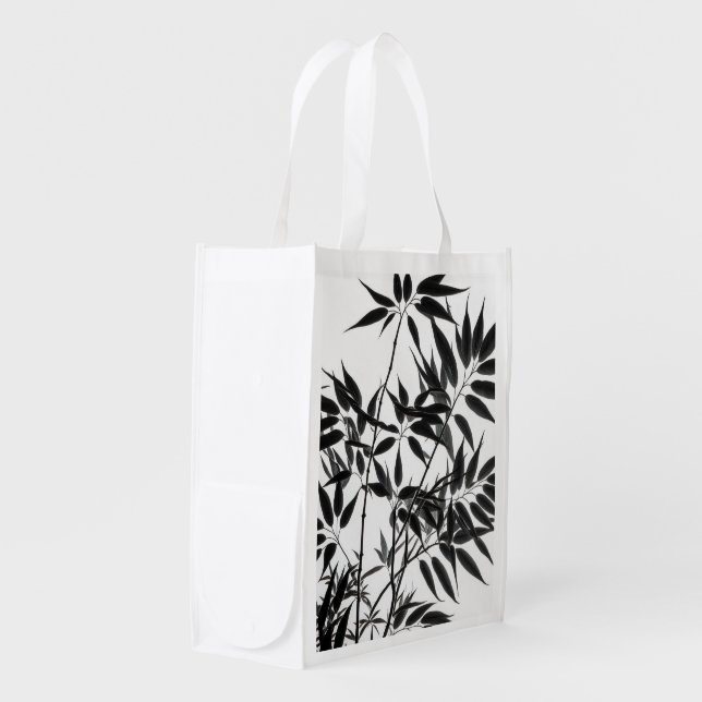 Black and White Bamboo Plant Grocery Bag (Front Side)