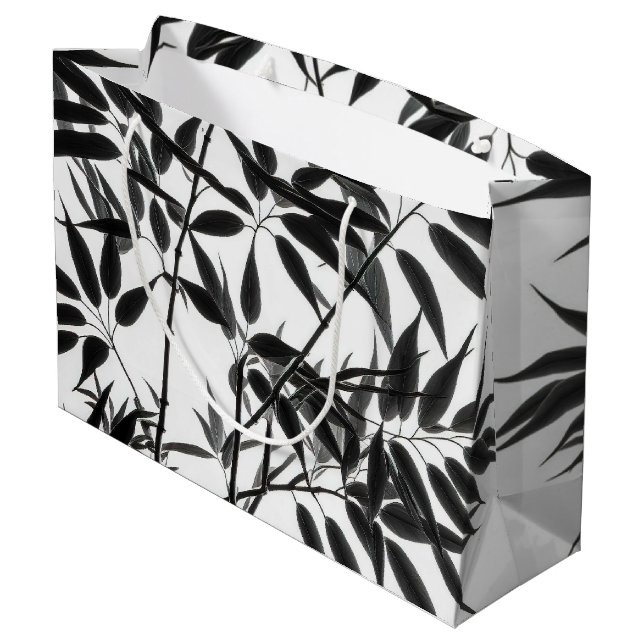 Black and White Bamboo Plant Large Gift Bag (Back Angled)