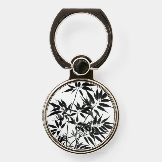 Black and White Bamboo Plant Phone Ring Stand (Front)