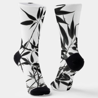 Black and White Bamboo Plant Socks