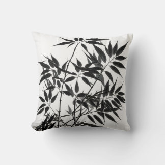 Black and White Bamboo Plant Throw Pillow