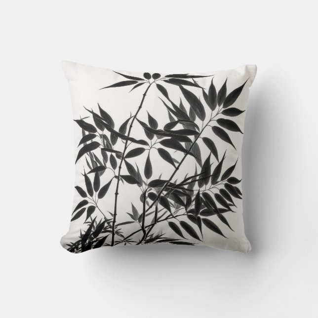 Black and White Bamboo Plant Throw Pillow (Front)