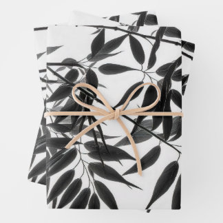 Black and White Bamboo Plant Wrapping Paper Sheets