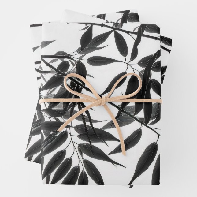 Black and White Bamboo Plant Wrapping Paper Sheets (In situ)