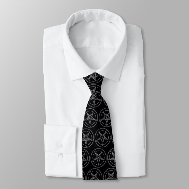 Black and White Baphomet (Neck Tie) Neck Tie (Tied)