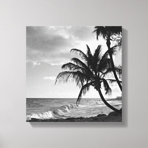 Black and White Barbados Palm Tree Beach Canvas Print
