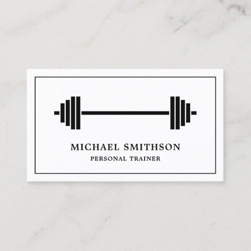 Black and White Barbell Fitness Personal Trainer Business Card