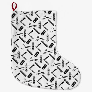 Black and White Barber's Pole Pattern Large Christmas Stocking