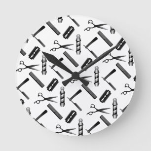 Black and White Barber's Pole Pattern Round Clock