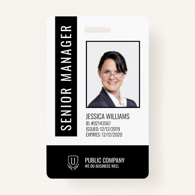 Black and White Barcode Staff Employee ID Badge (Front)