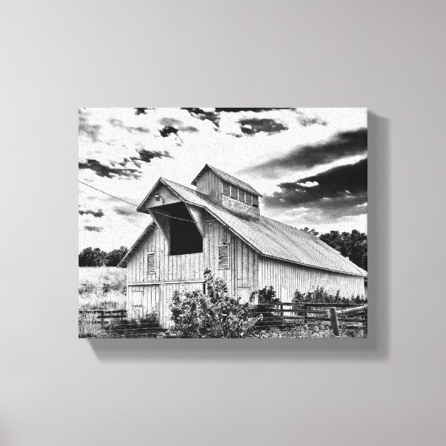 Black and white barn canvas print (Front)