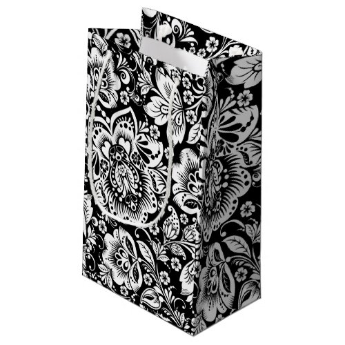 Black And White Baroque Damasks Pattern Small Gift Bag