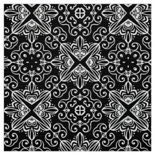 Black and White Baroque Gothic Mosaic Pattern Fabric