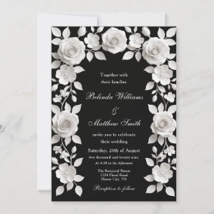  Black And White Baroque Roses Frame Wedding  Invitation