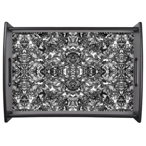 BLACK AND WHITE BAROQUE WOOD FINISH SERVING TRAY