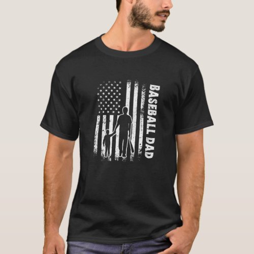 Black and white baseball dad USA flag T_Shirt