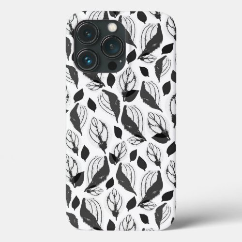 Black and White Basil Leaves Herb Plant Pattern iPhone 13 Pro Case