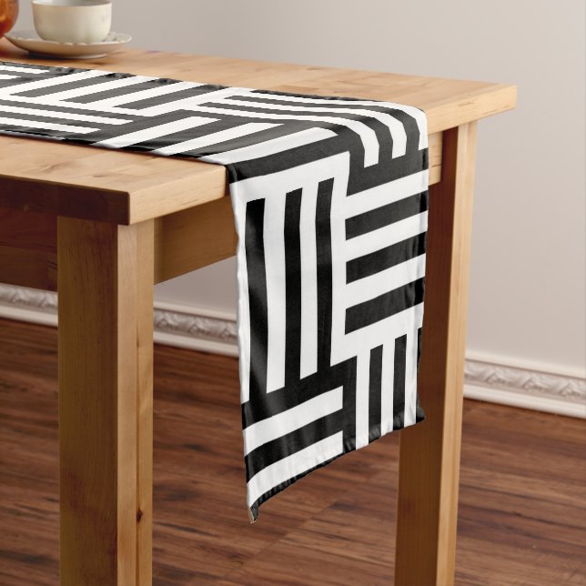 Black And White Basket Weave Long Table Runner (In Situ)