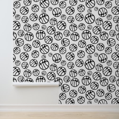 Black and White Basketball Ball Pattern Kids Wallpaper