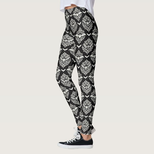 Black and White Bat Damask Leggings (Left)