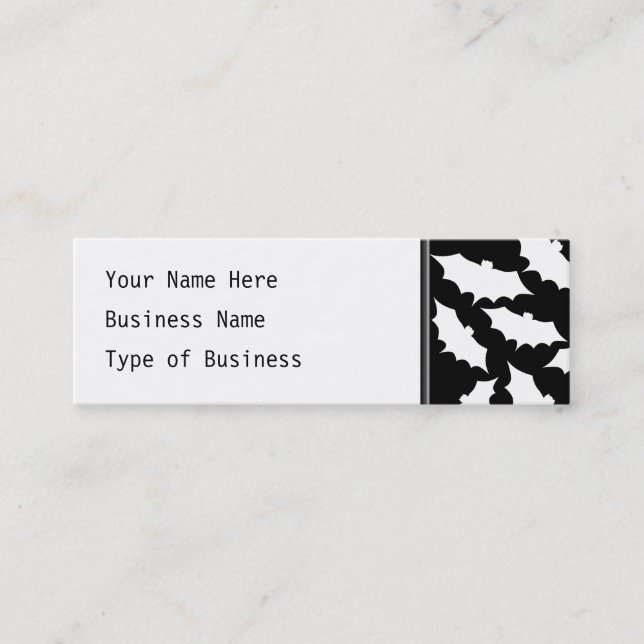 Black and White Bat Pattern. Mini Business Card (Front)