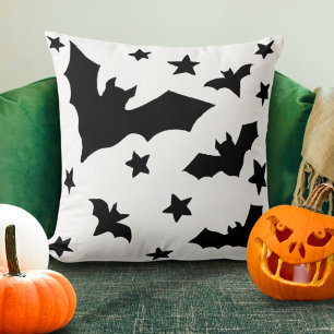 Black and White Bats and Stars Halloween pillow