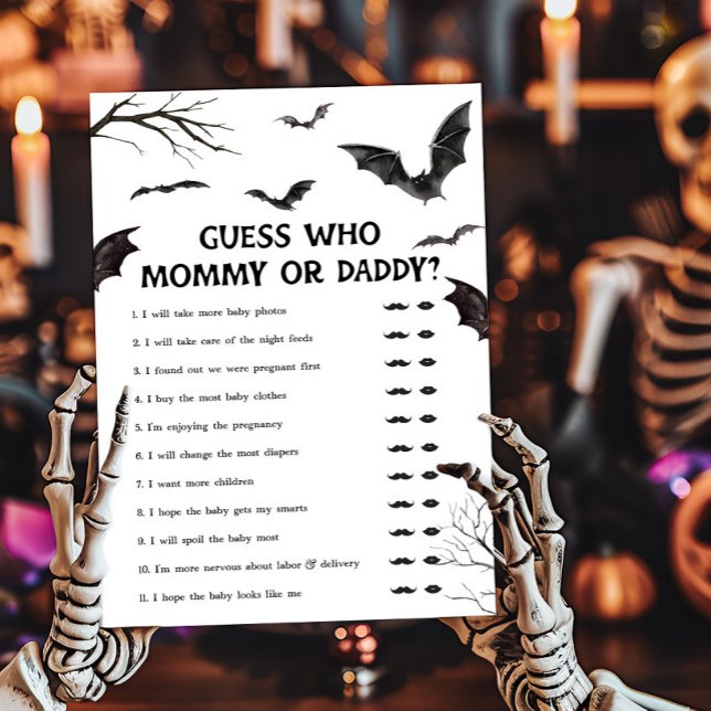 Black and White Bats Guess who Mommy or Daddy Game (Black and White Bats Baby Shower Guess who Mommy or Daddy Game)