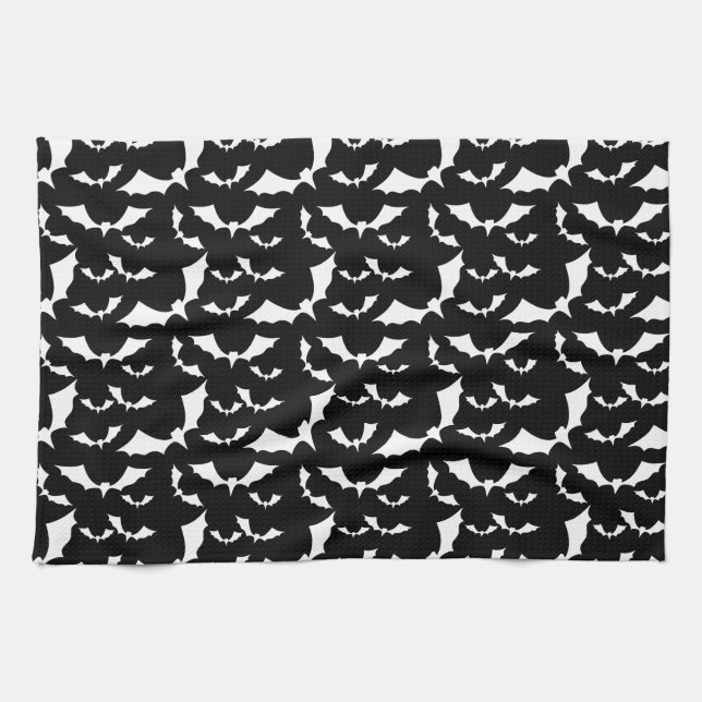 black and white bats halloween pattern kitchen towel (Horizontal)