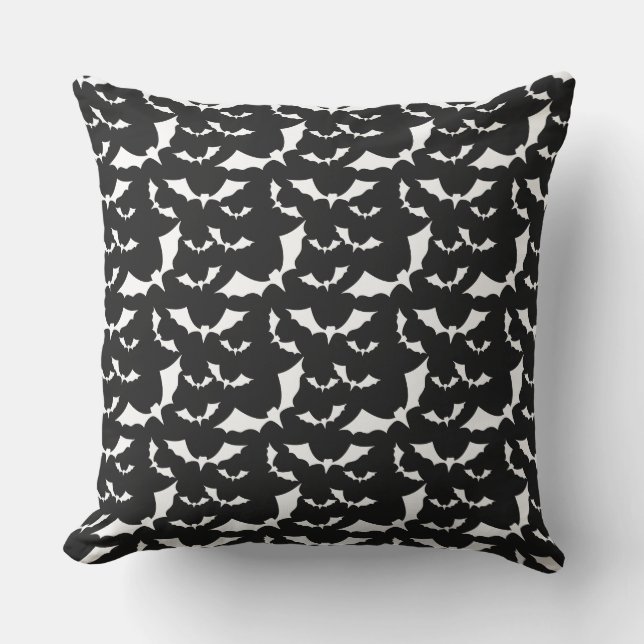black and white bats halloween pattern outdoor pillow (Front)