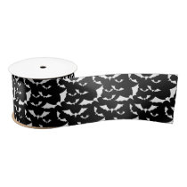 black and white bats halloween pattern satin ribbon
