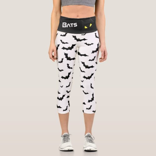 Black and White Bats iconic Halloween Silhouettes Capri Leggings