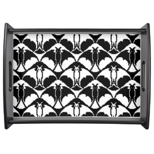 Black and White Batty Large Black Serving Tray