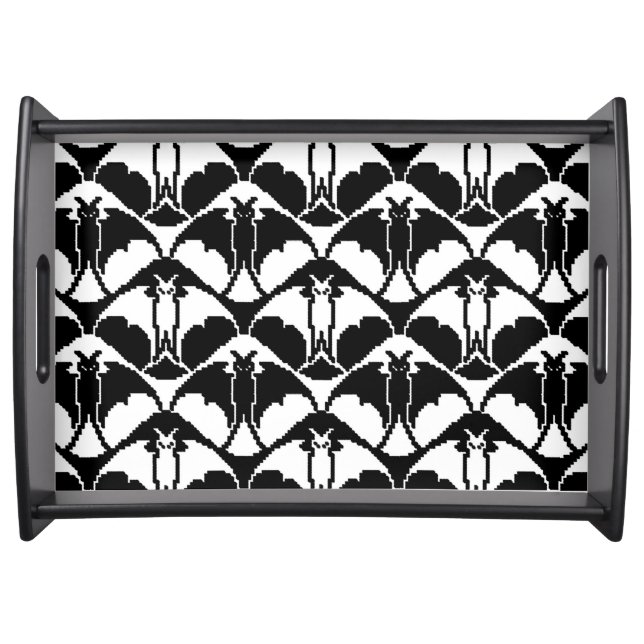 Black and White Batty Large Black Serving Tray (Front)