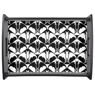 Black and White Batty Large Black Serving Tray