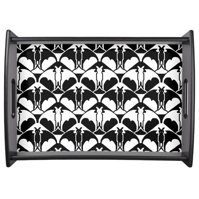 Black and White Batty Large Black Serving Tray (Front)