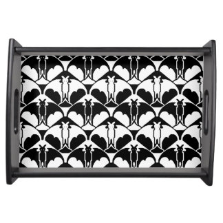 Black and White Batty Small Black Serving Tray