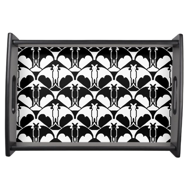Black and White Batty Small Black Serving Tray (Front)