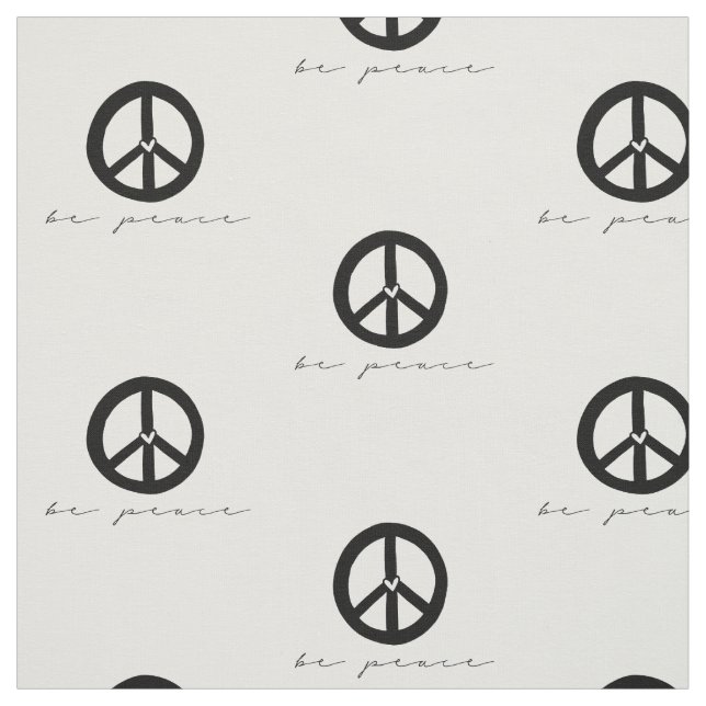 Black and White Be Peace Sign Fabric (Swatch)