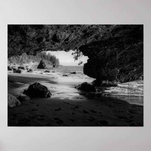 Black and White Beach Cave Poster