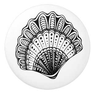 Black and White Beach Shell Drawer Knobs