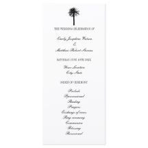 Black and white beach wedding ceremony program