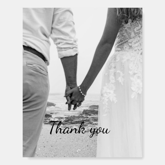 Black and white beach wedding thank you foam board (Front)
