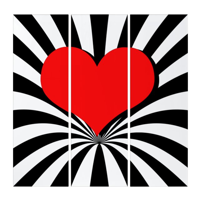 Black and white beams Heart Abstract Modern Triptych (Front)