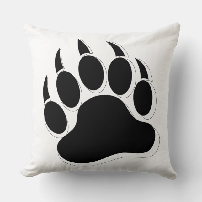 Black and white Bear Paw Throw Pillow (Front)